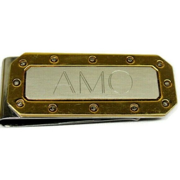 "AMO" Initials Money Clip Stainless Steel Credit Card Cash Silver Tone Gold Tone - Picture 1 of 7